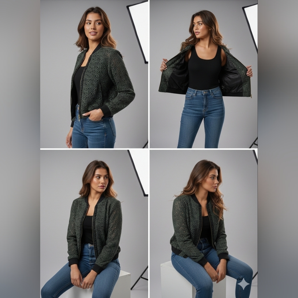 Ellen Tracy Olive and OBlack  Swirl Bomber Jacket Size M